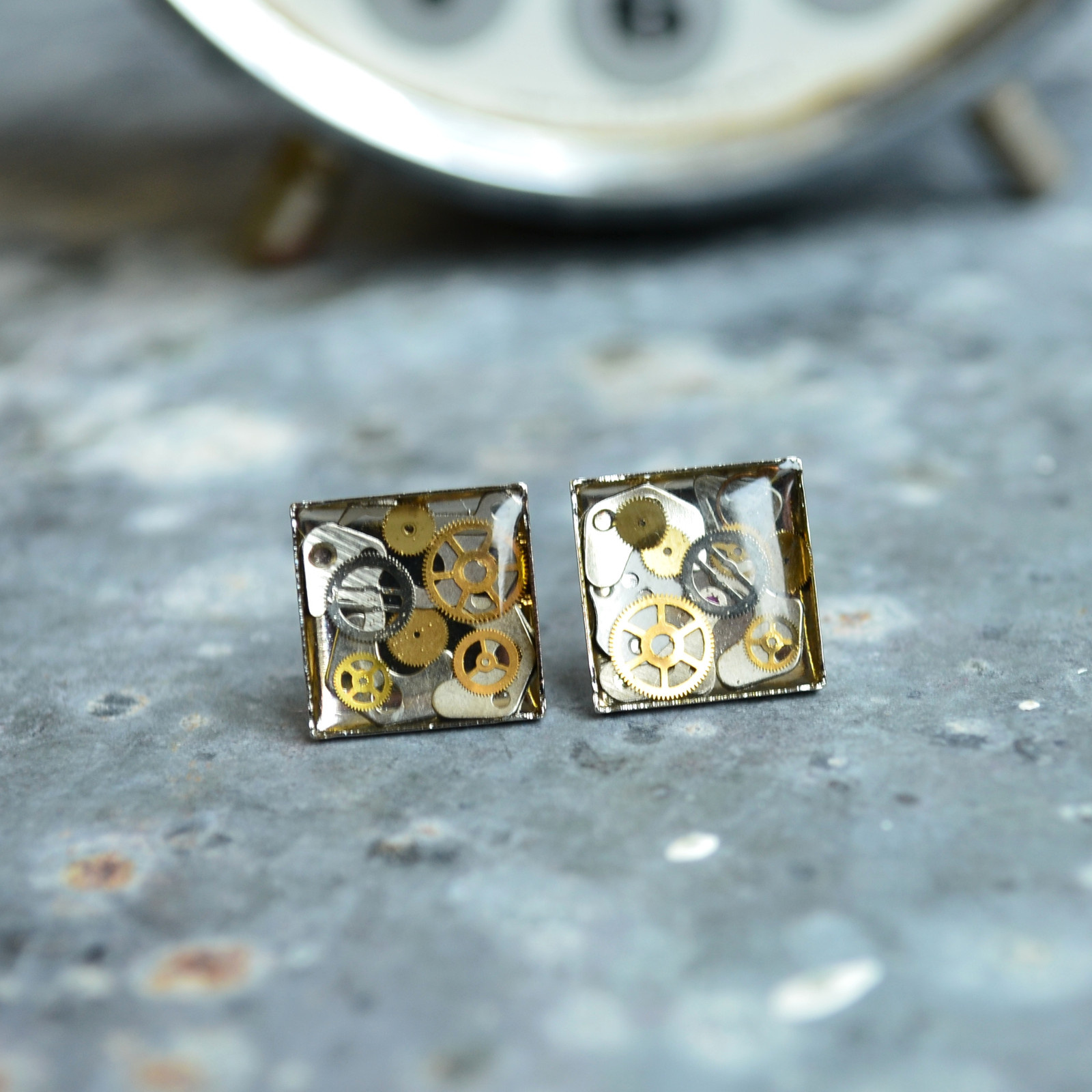 Nerezové náušnice z hodinek - pecky čtverečky 12 x 12mm