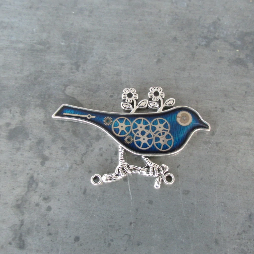 MODRÝ PTÁČEK, brož z hodinek Prim, steampunk - ELEGANTNÍ BROŽ