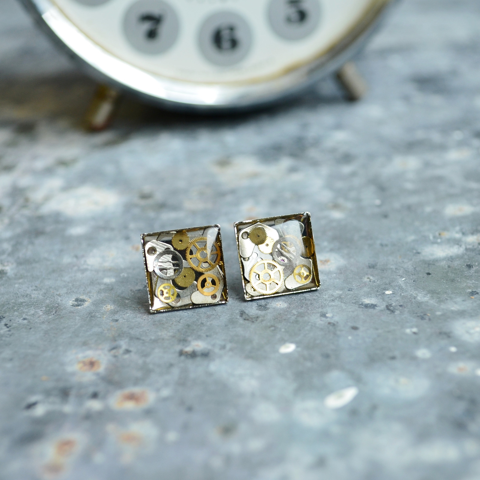 Nerezové náušnice z hodinek - pecky čtverečky 12 x 12mm